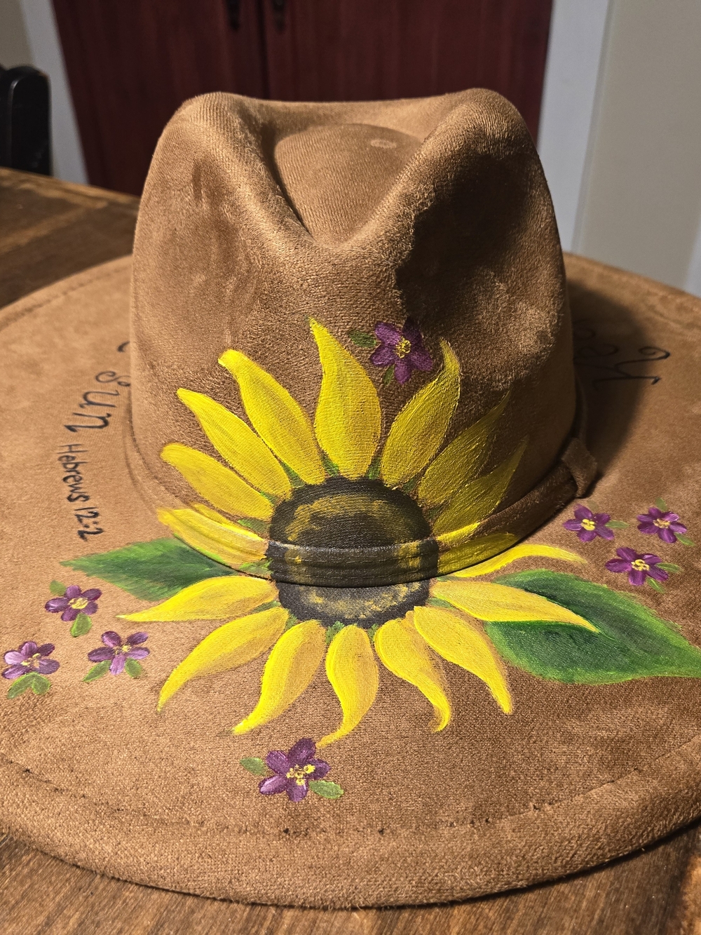 Sunflower Hand-Painted Brown Fedora Hat